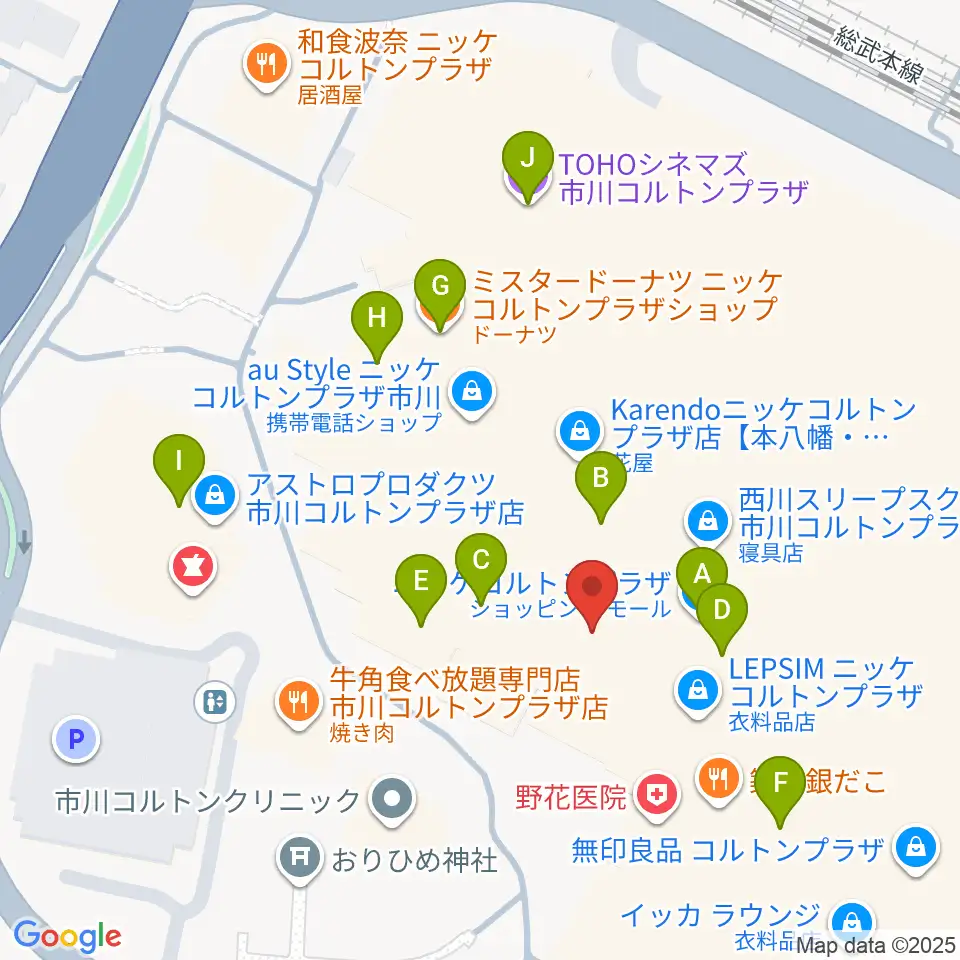 島村楽器 市川コルトンプラザ店周辺のカフェ一覧地図