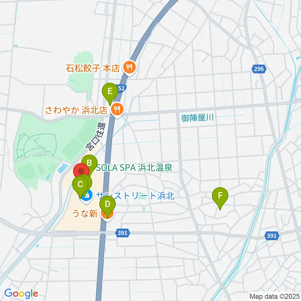 アオイ楽器店 サンストリート浜北センター周辺のカフェ一覧地図