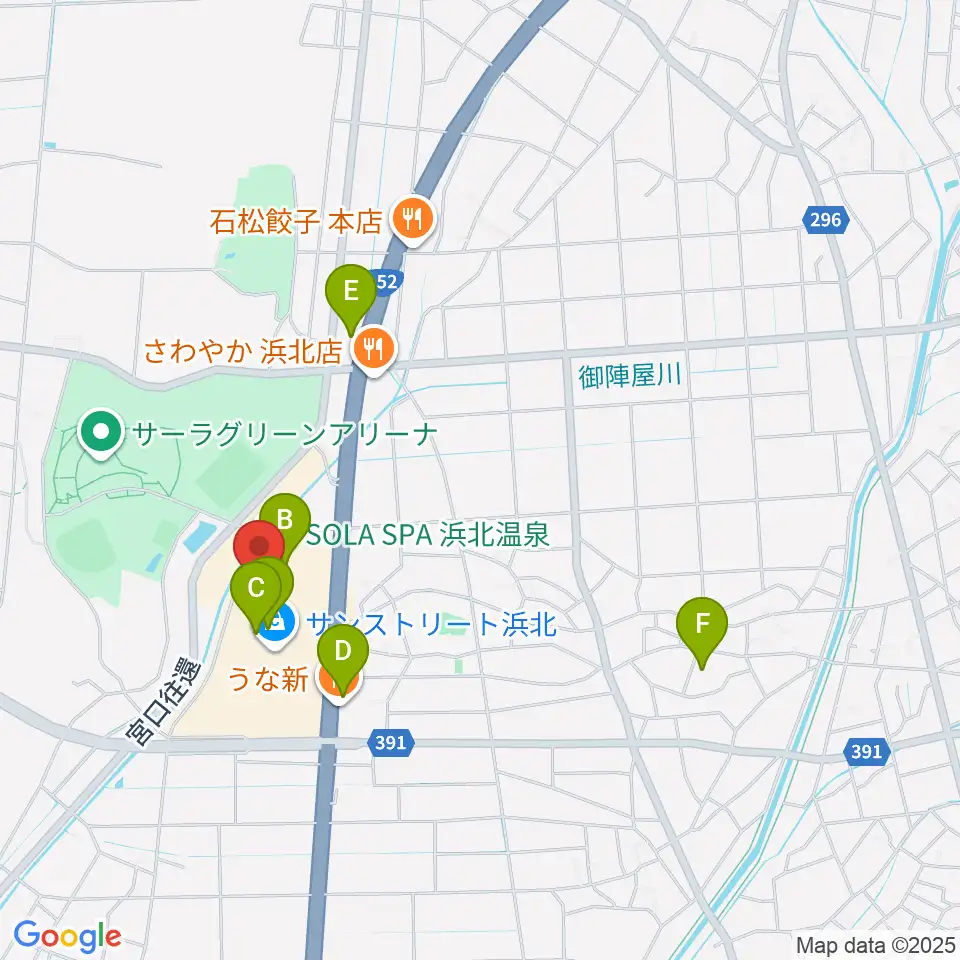 アオイ楽器店 サンストリート浜北センター周辺のカフェ一覧地図