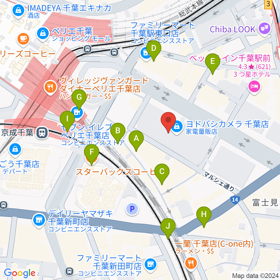 島村楽器 千葉店周辺のカフェ一覧地図