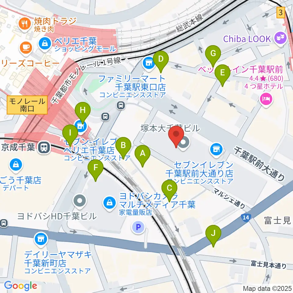 島村楽器 千葉店周辺のカフェ一覧地図