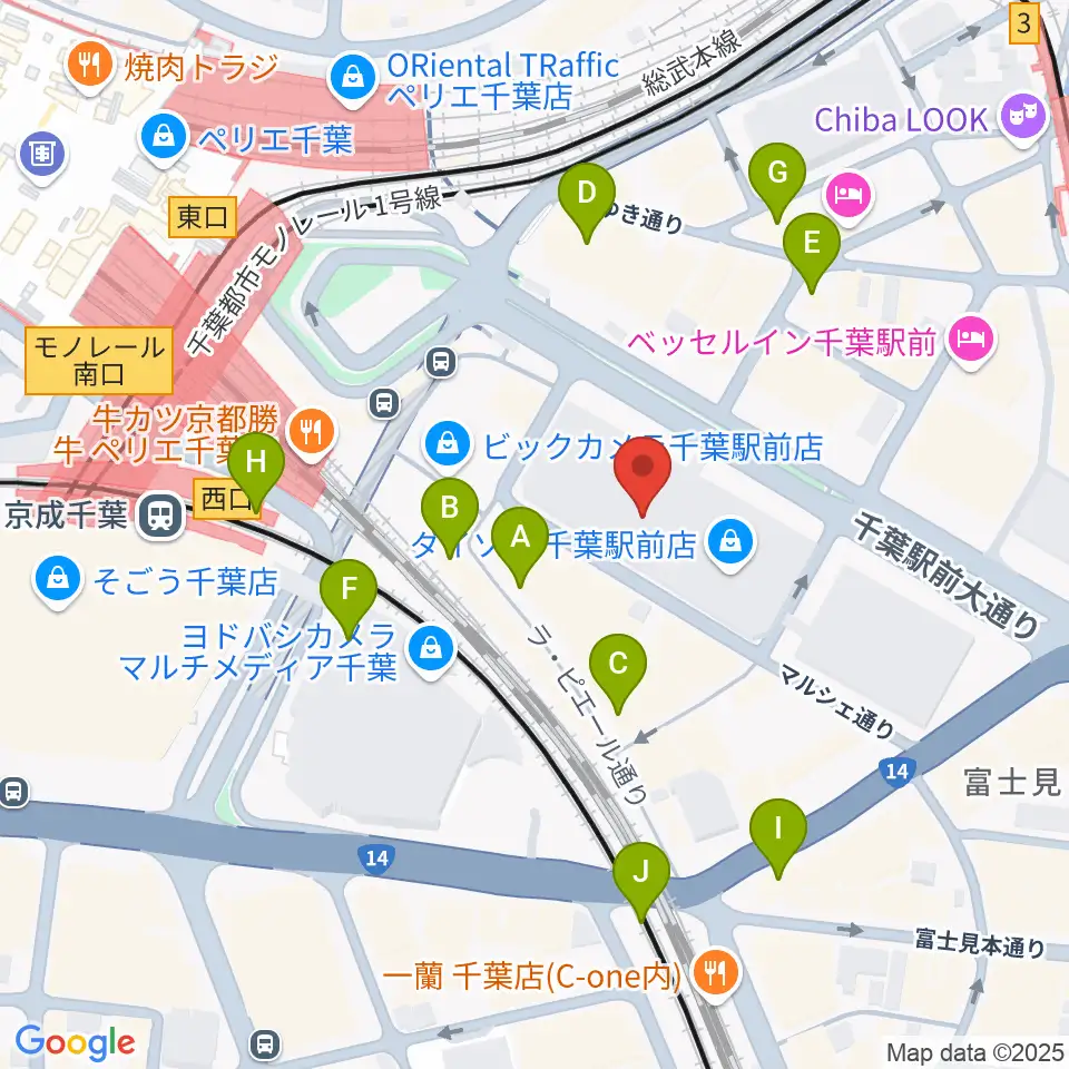 島村楽器 千葉店周辺のカフェ一覧地図