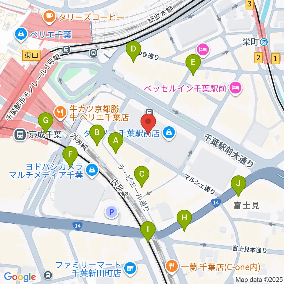 島村楽器 千葉店周辺のカフェ一覧地図