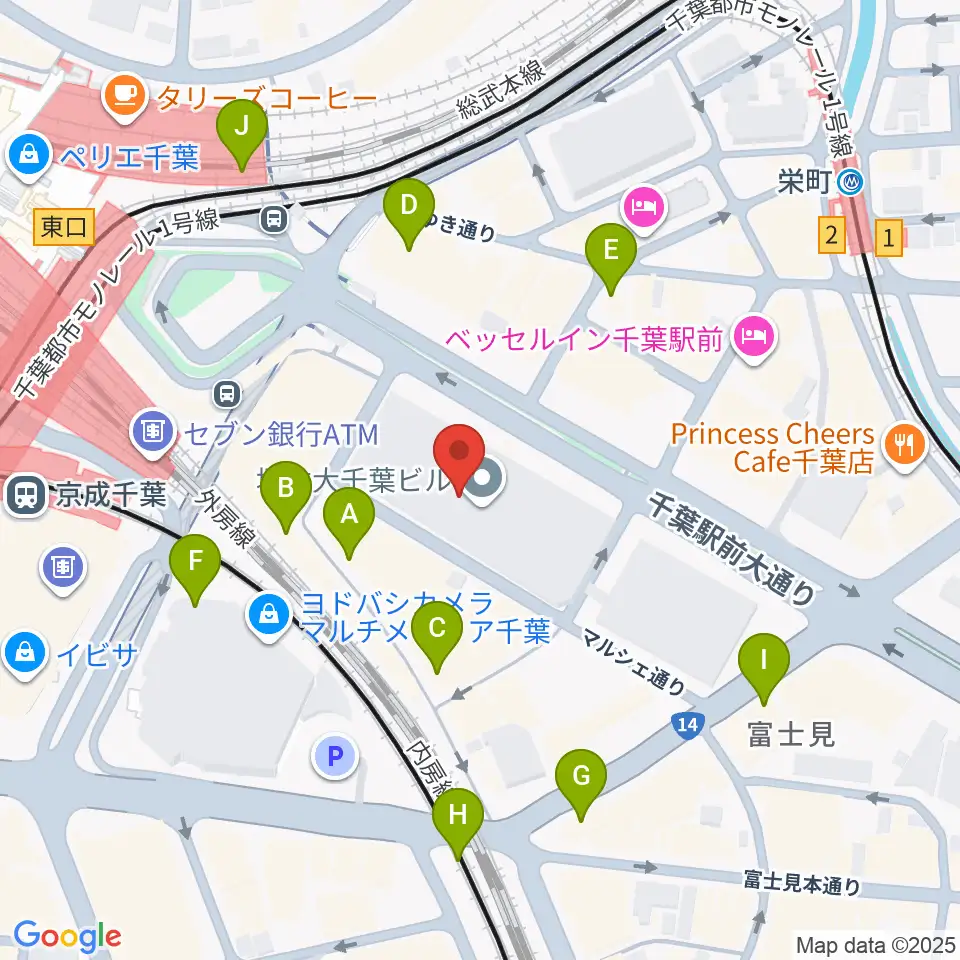 島村楽器 千葉店周辺のカフェ一覧地図