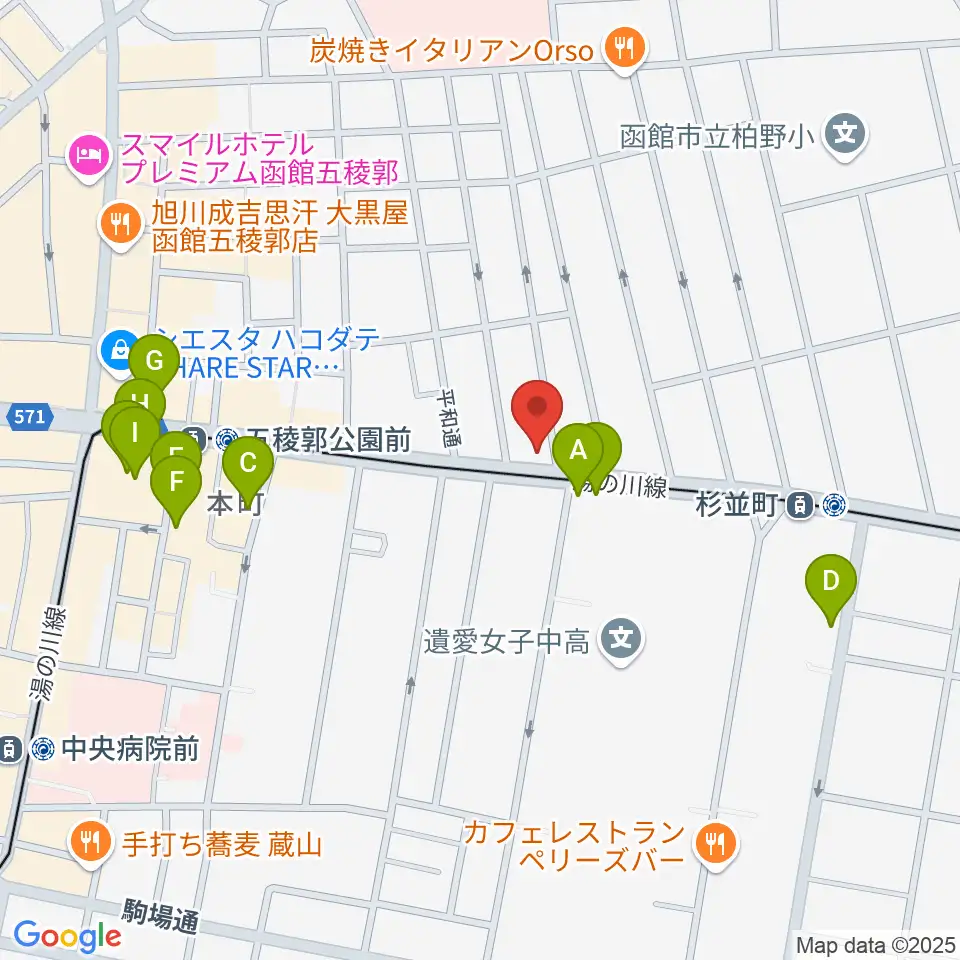 カワイ函館ショップ周辺のカフェ一覧地図