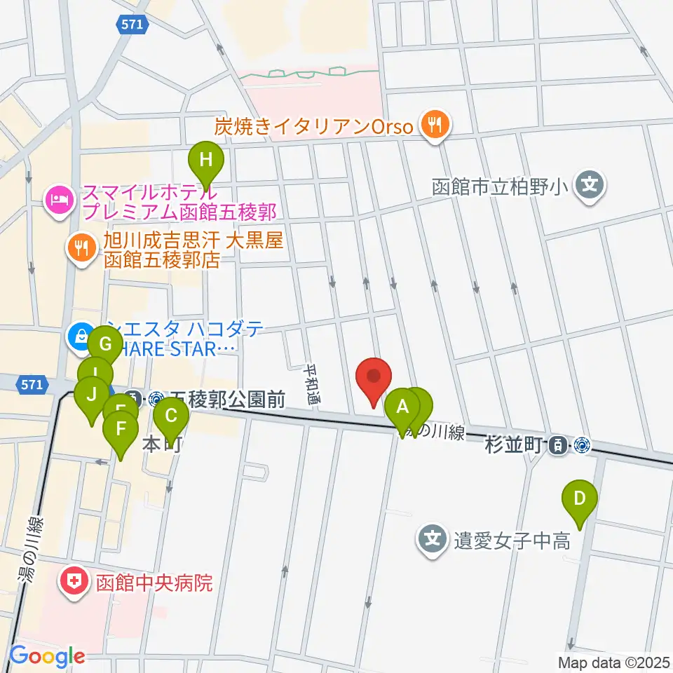 カワイ函館ショップ周辺のカフェ一覧地図