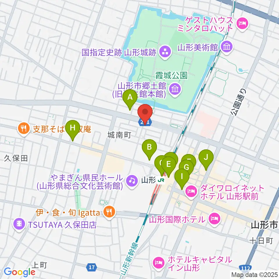 カワイ山形ショップ周辺のカフェ一覧地図