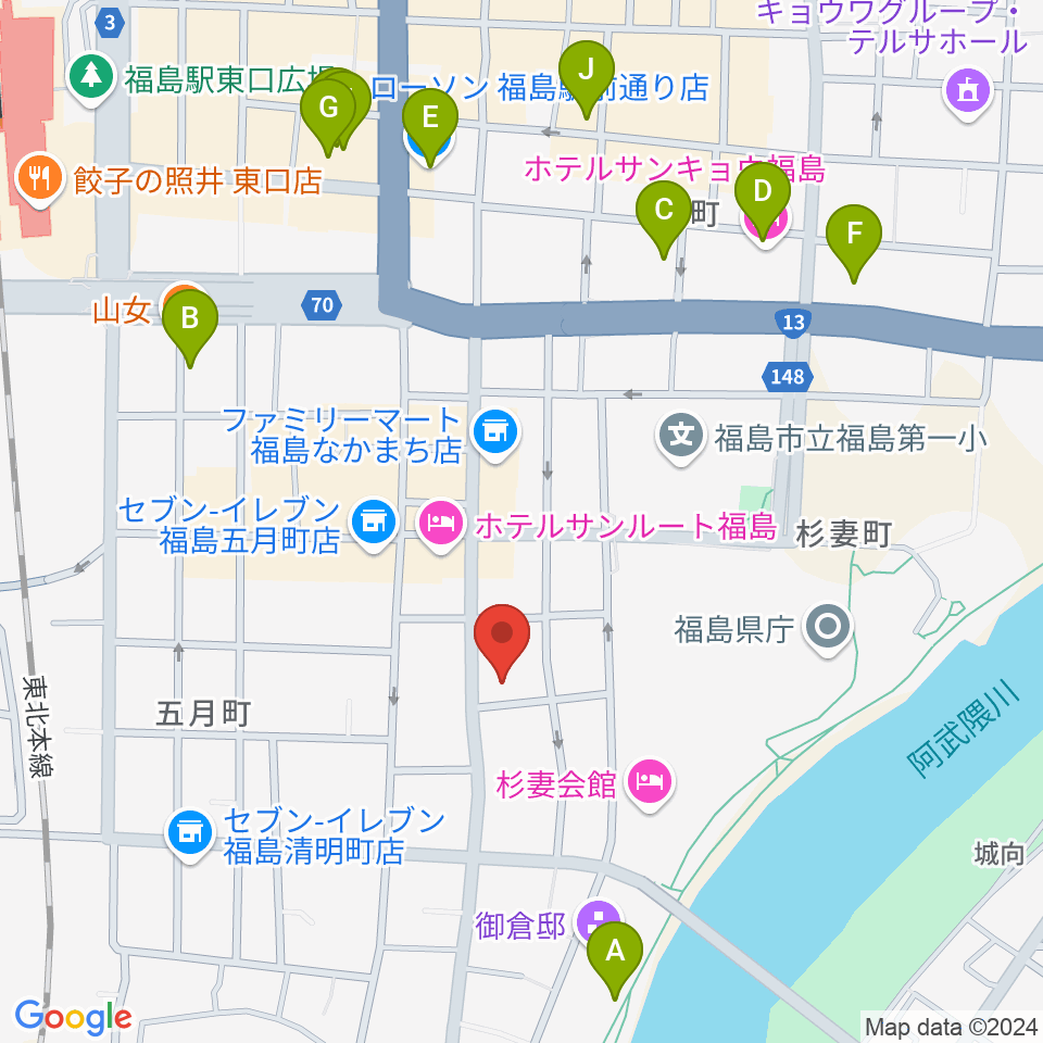 カワイ福島ショップ周辺のカフェ一覧地図