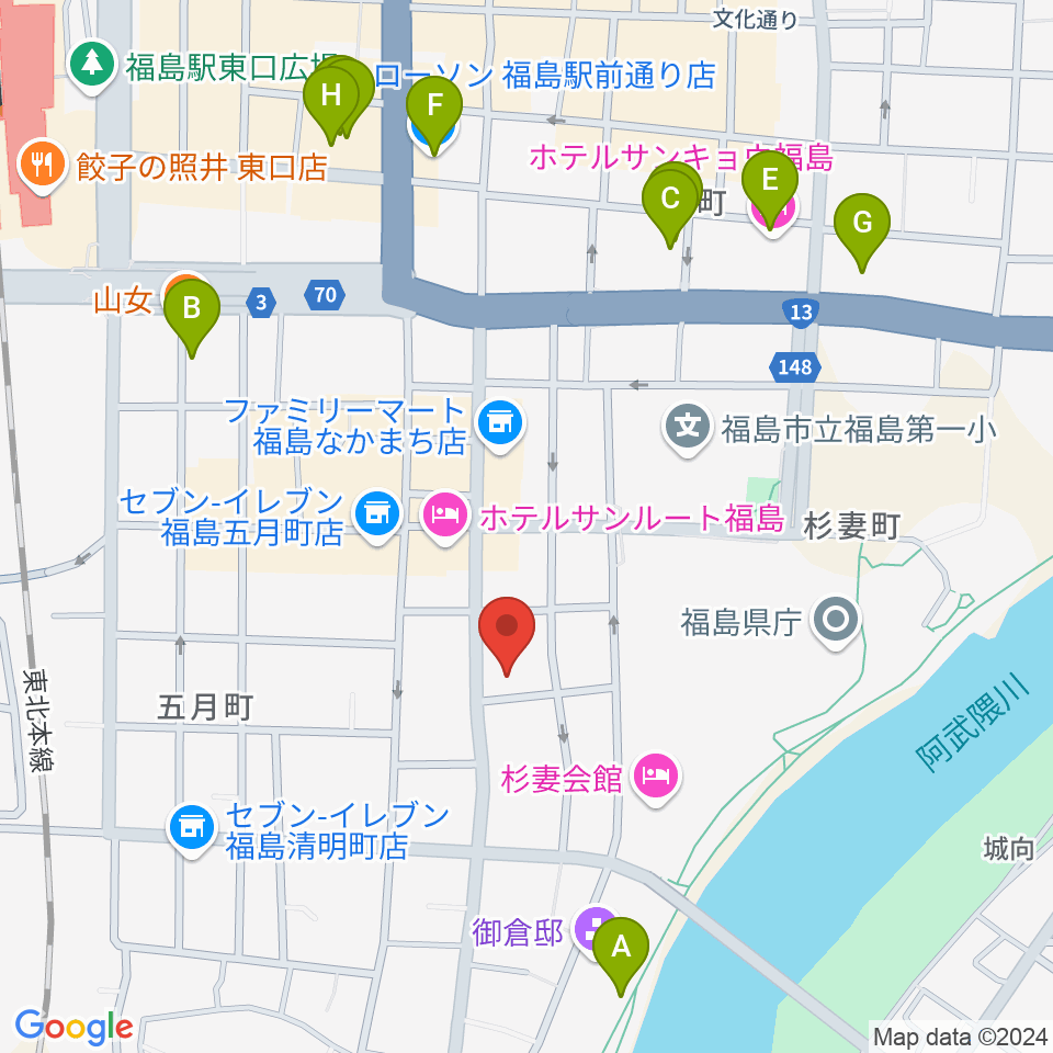 カワイ福島ショップ周辺のカフェ一覧地図