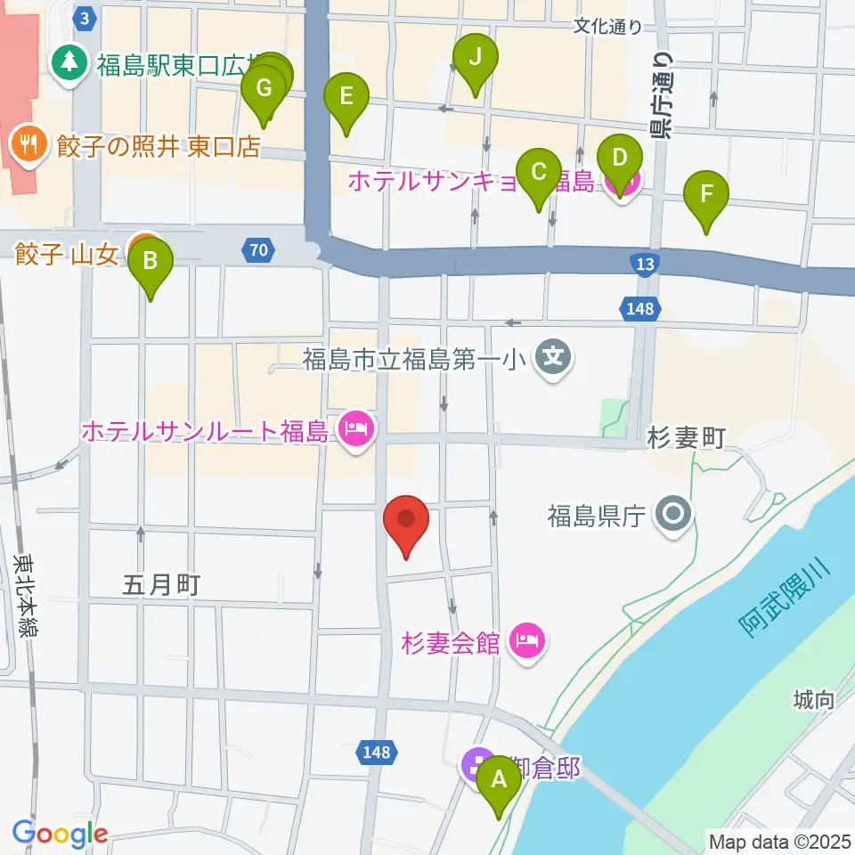 カワイ福島ショップ周辺のカフェ一覧地図