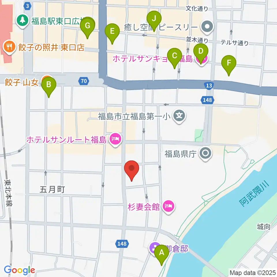 カワイ福島ショップ周辺のカフェ一覧地図