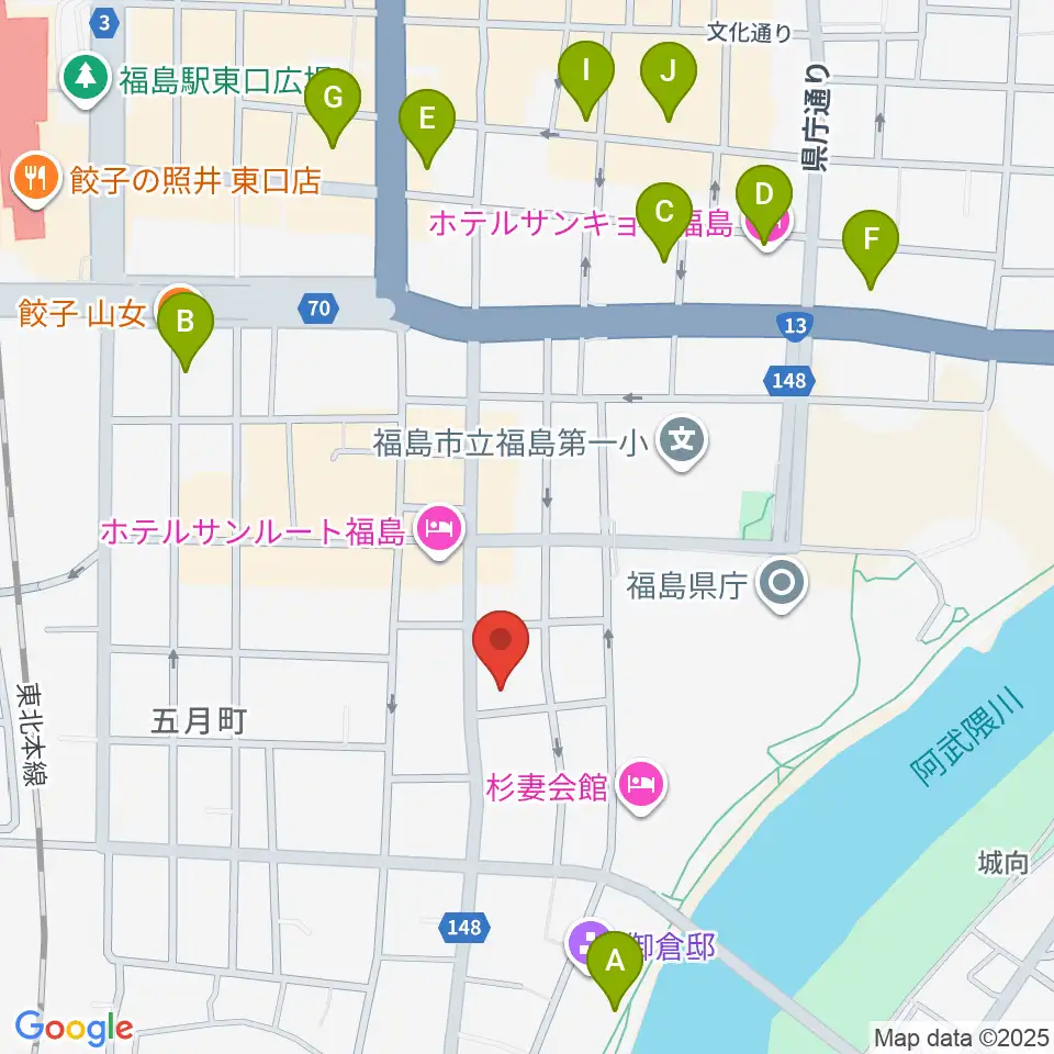 カワイ福島ショップ周辺のカフェ一覧地図