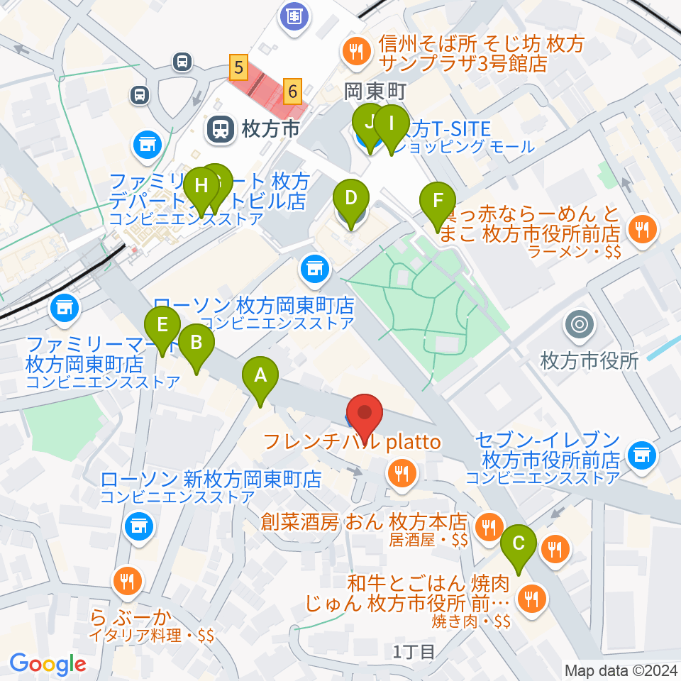 大東楽器 枚方店周辺のカフェ一覧地図