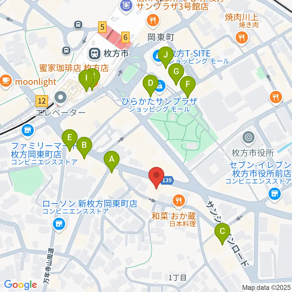 大東楽器 枚方店周辺のカフェ一覧地図