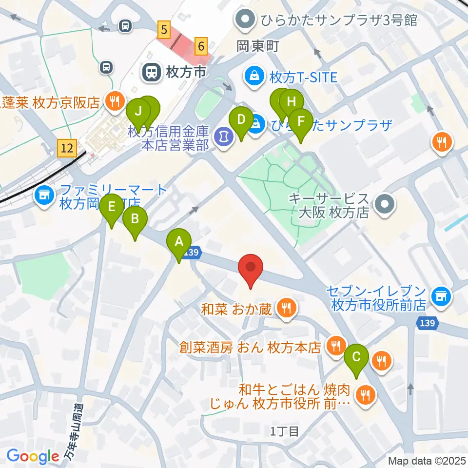 大東楽器 枚方店周辺のカフェ一覧地図
