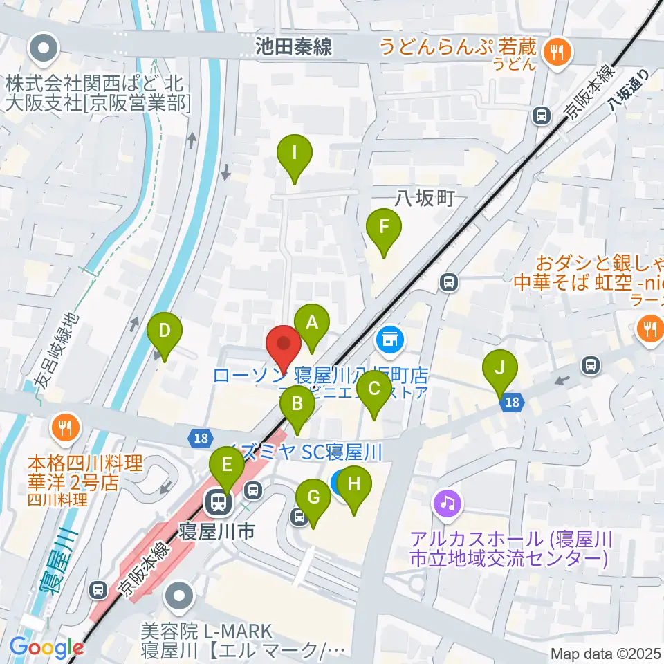 大東楽器 寝屋川店周辺のカフェ一覧地図