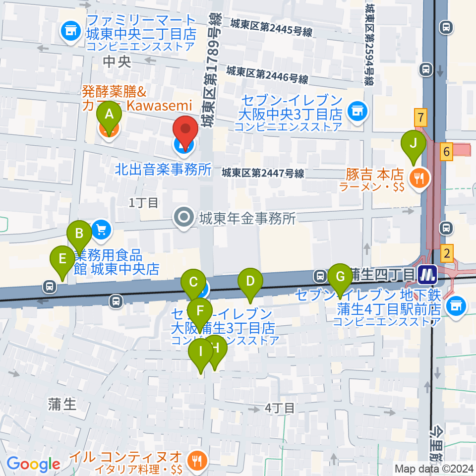 北出音楽事務所 KITADEホール周辺のカフェ一覧地図