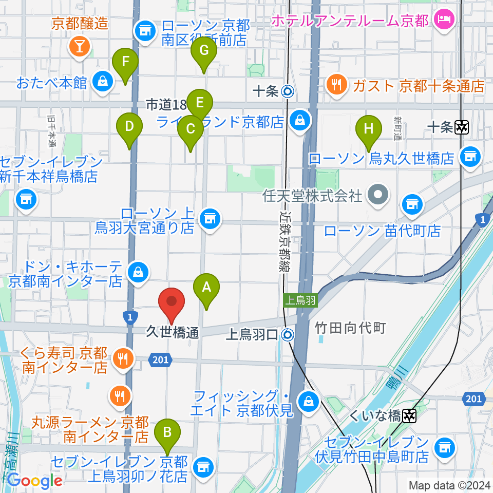 カワイ京都ショップ周辺のカフェ一覧地図