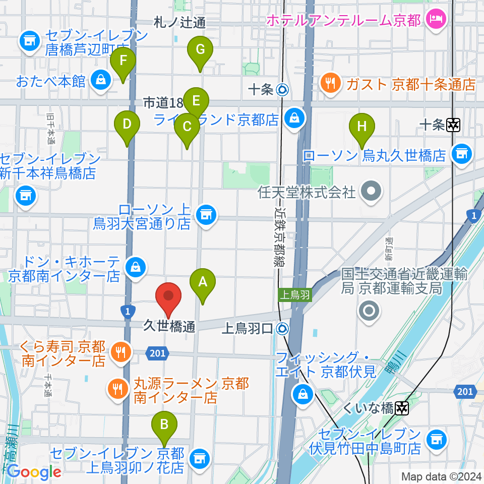 カワイ京都ショップ周辺のカフェ一覧地図