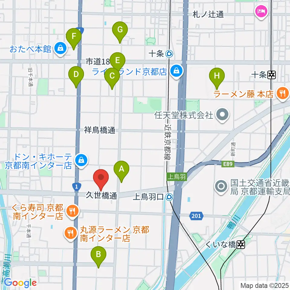 カワイ京都ショップ周辺のカフェ一覧地図