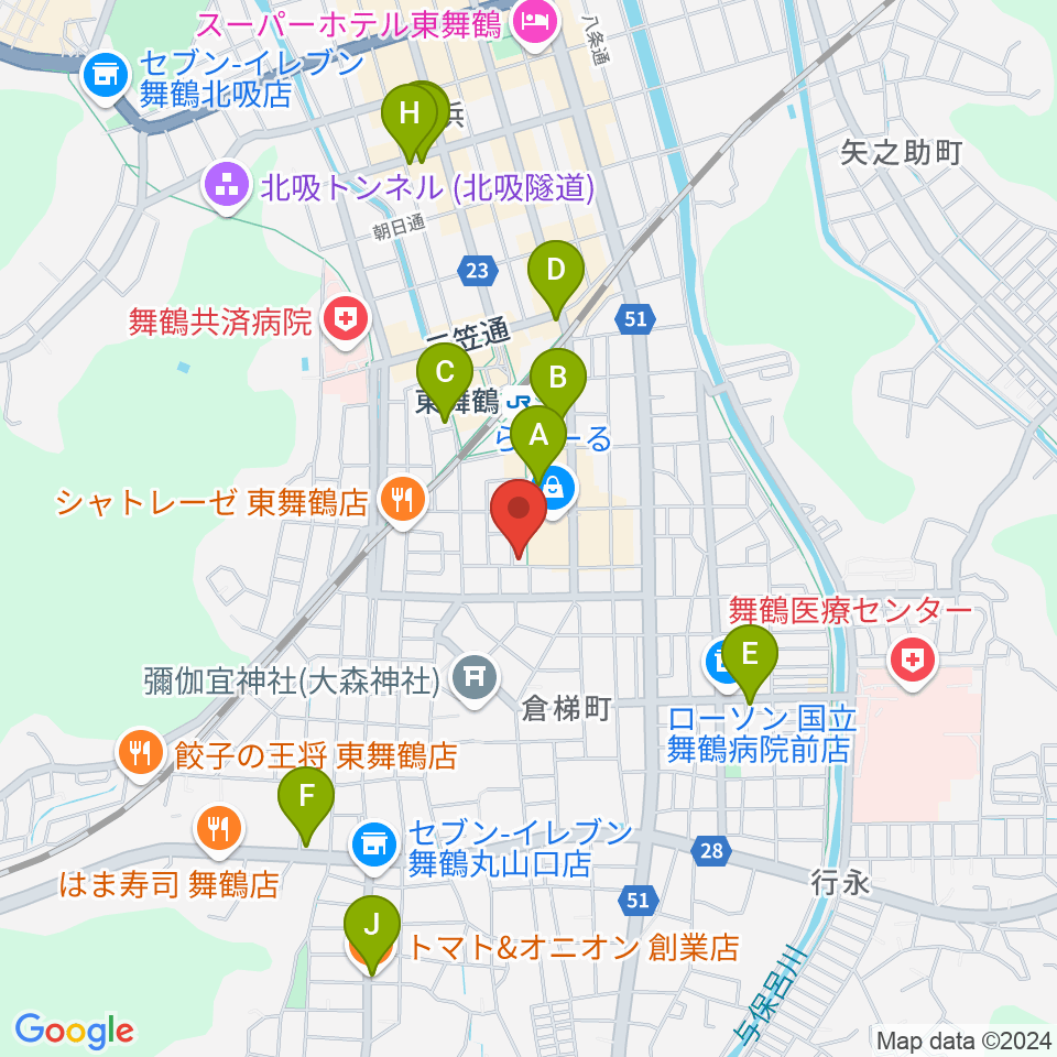 カワイ舞鶴ショップ周辺のカフェ一覧地図