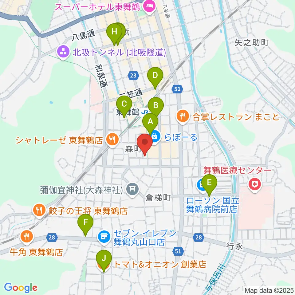 カワイ舞鶴ショップ周辺のカフェ一覧地図