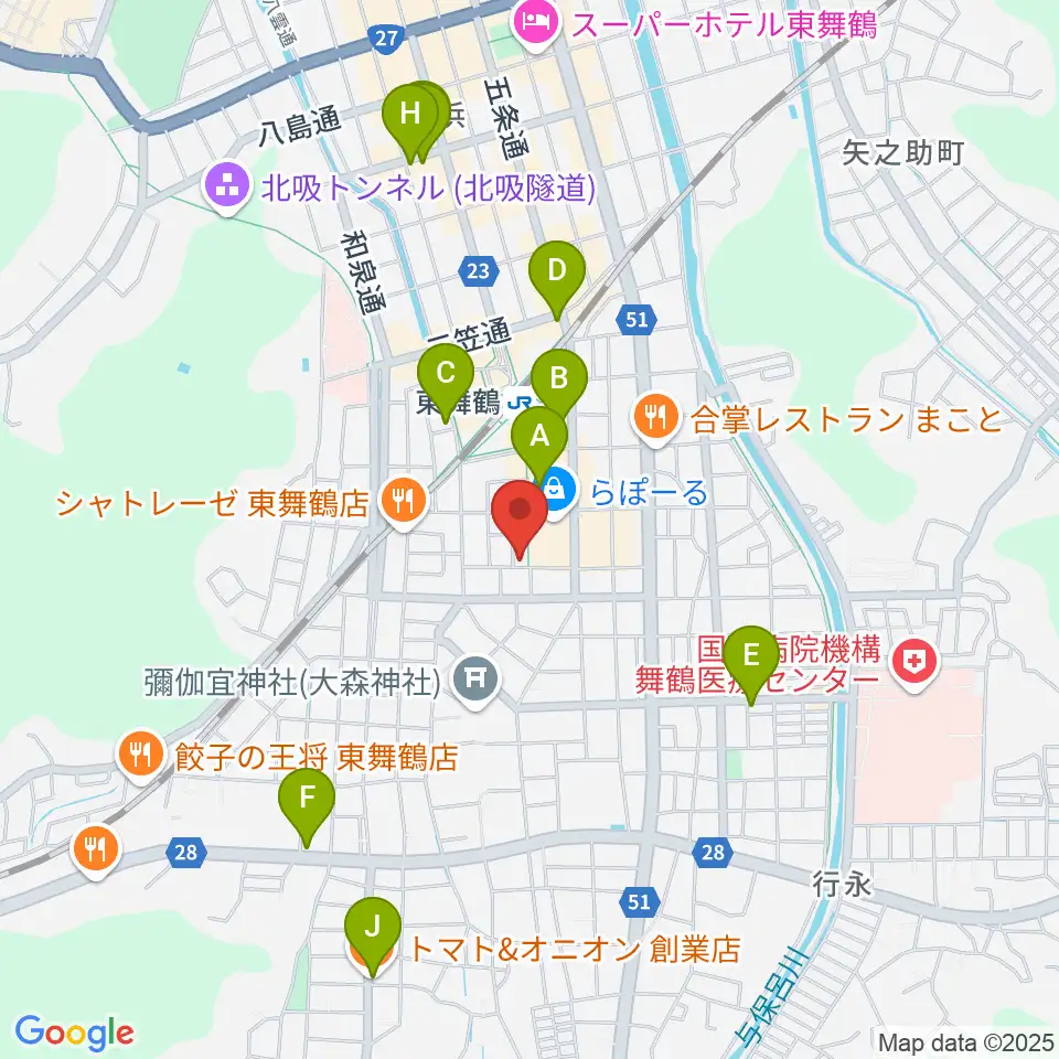 カワイ舞鶴ショップ周辺のカフェ一覧地図