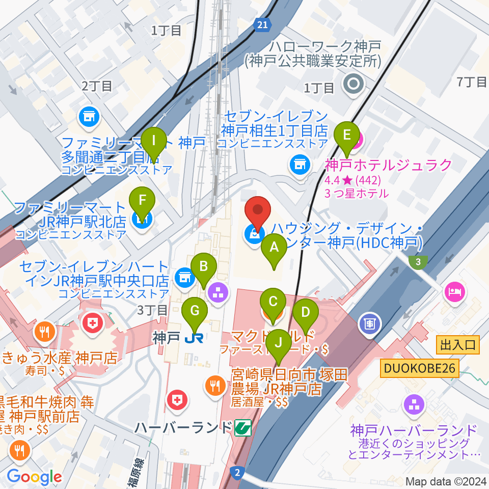 カワイ神戸ショップ周辺のカフェ一覧地図