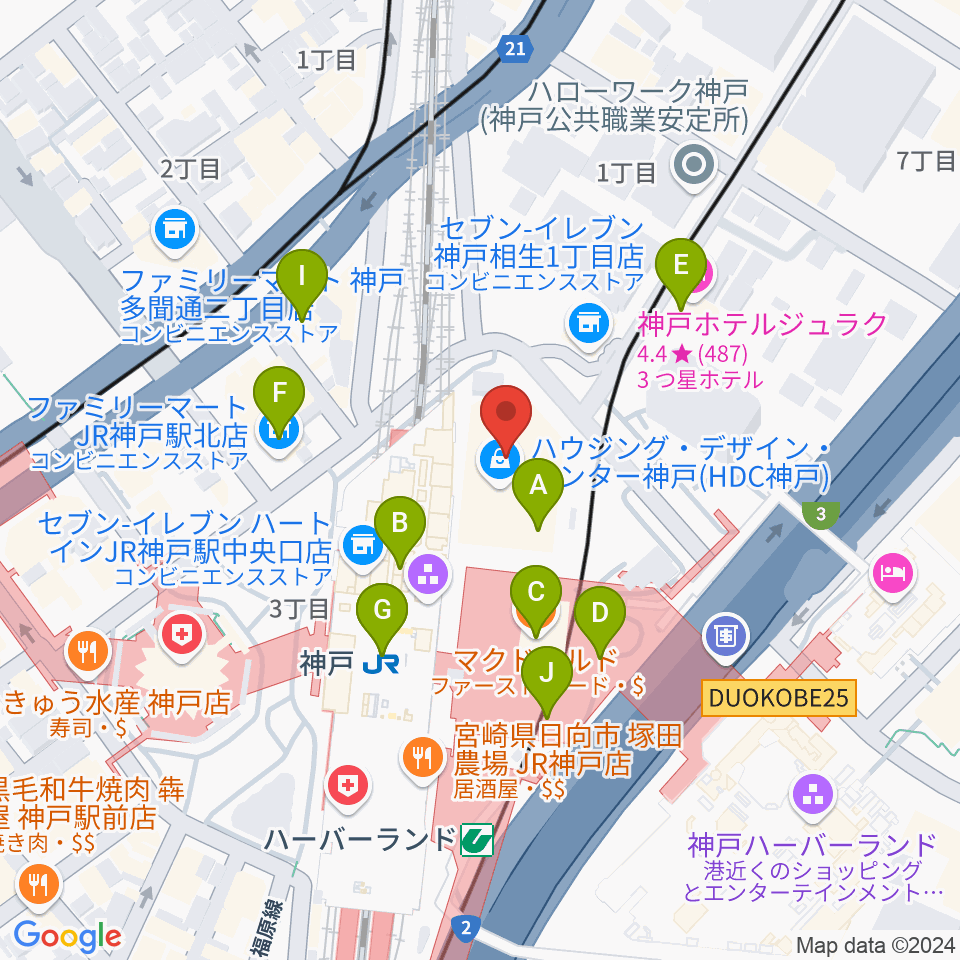 カワイ神戸ショップ周辺のカフェ一覧地図