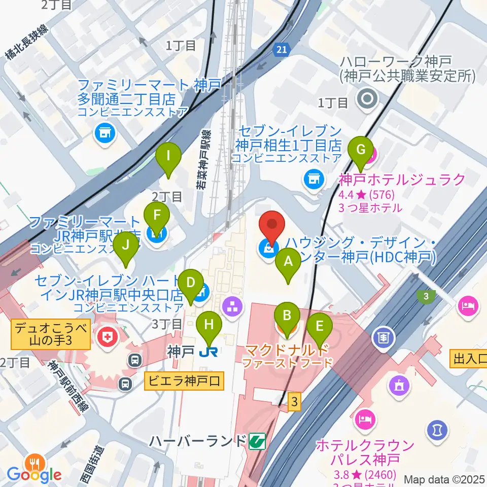 カワイ神戸ショップ周辺のカフェ一覧地図