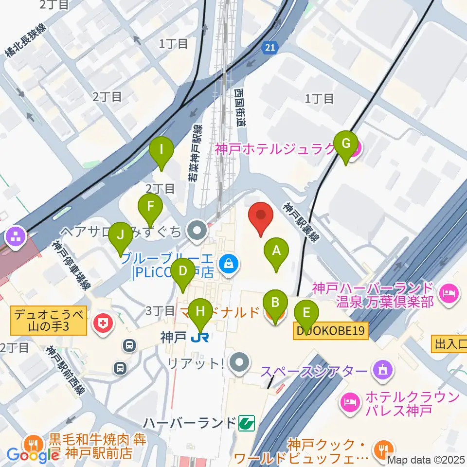 カワイ神戸ショップ周辺のカフェ一覧地図