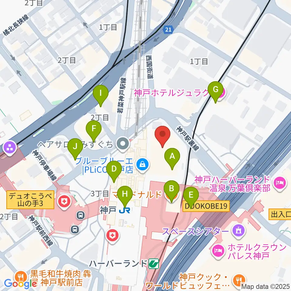 カワイ神戸ショップ周辺のカフェ一覧地図