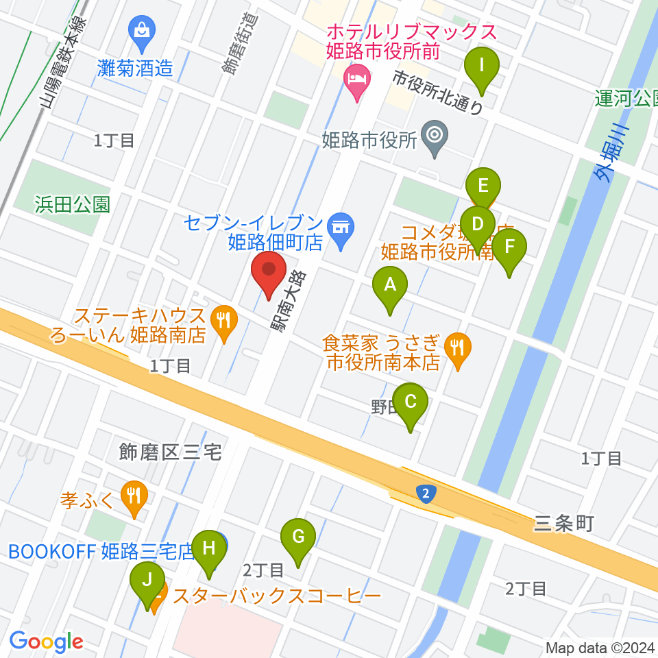 カワイ姫路ショップ周辺のカフェ一覧地図