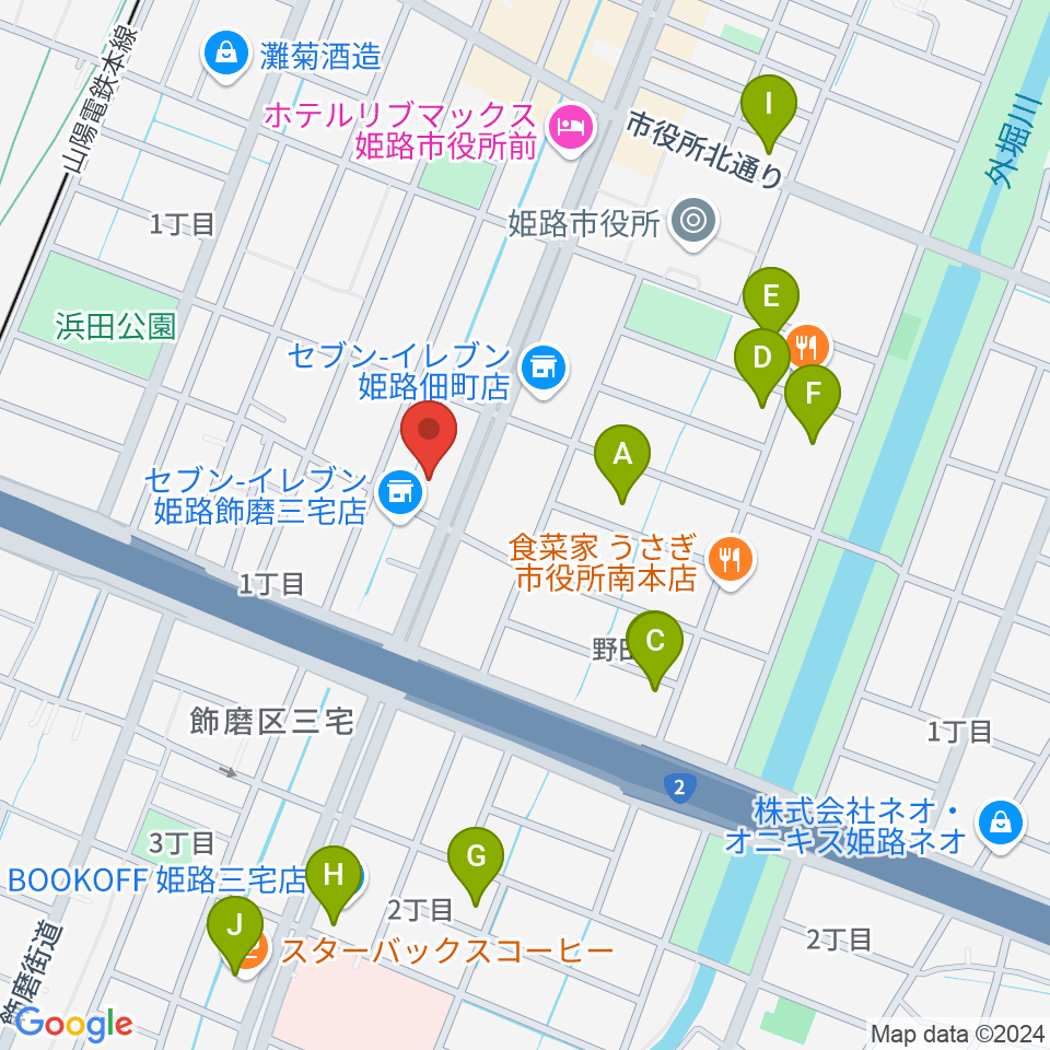 カワイ姫路ショップ周辺のカフェ一覧地図