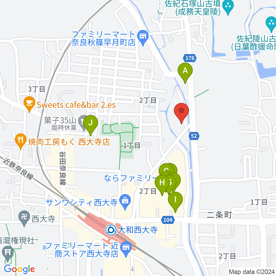 カワイ奈良ショップ周辺のカフェ一覧地図