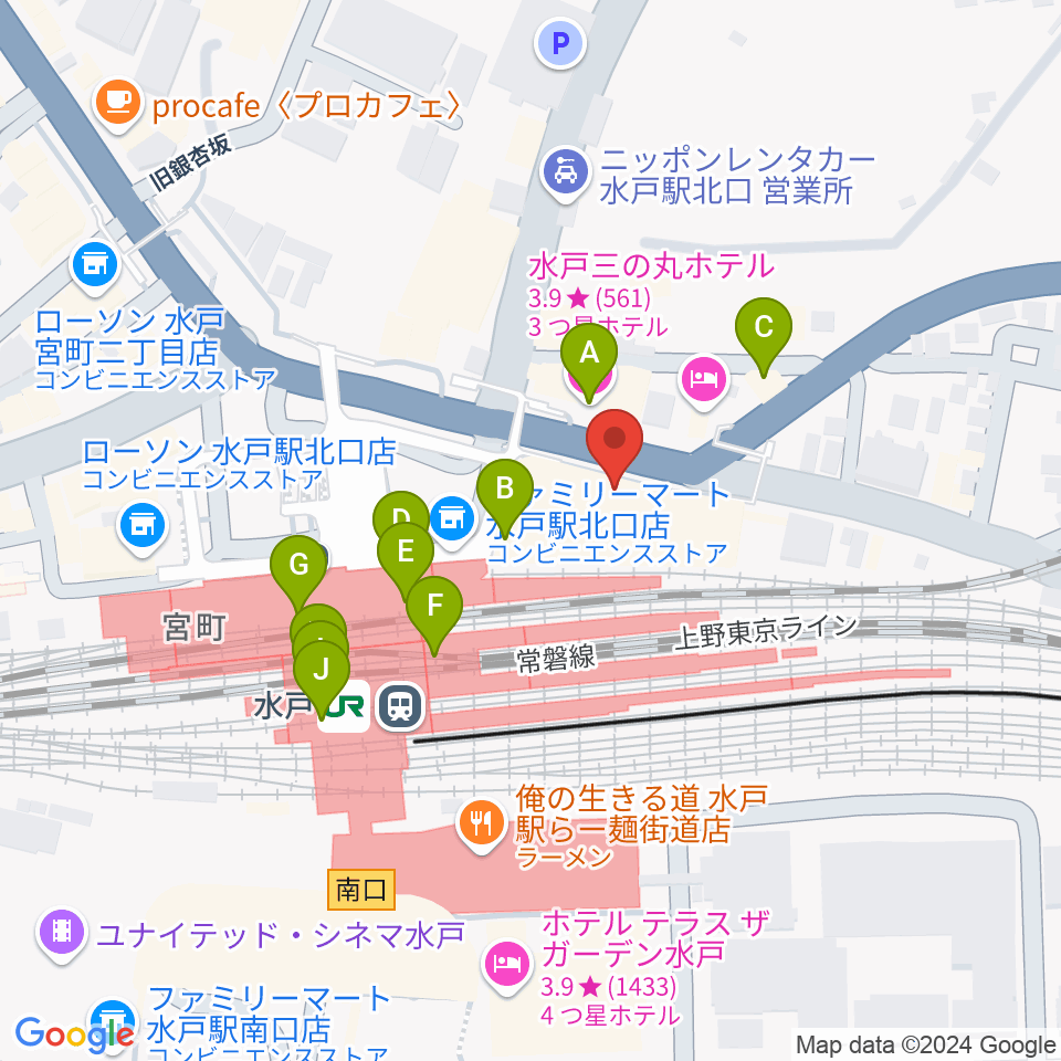 島村楽器 水戸マイム店周辺のカフェ一覧地図