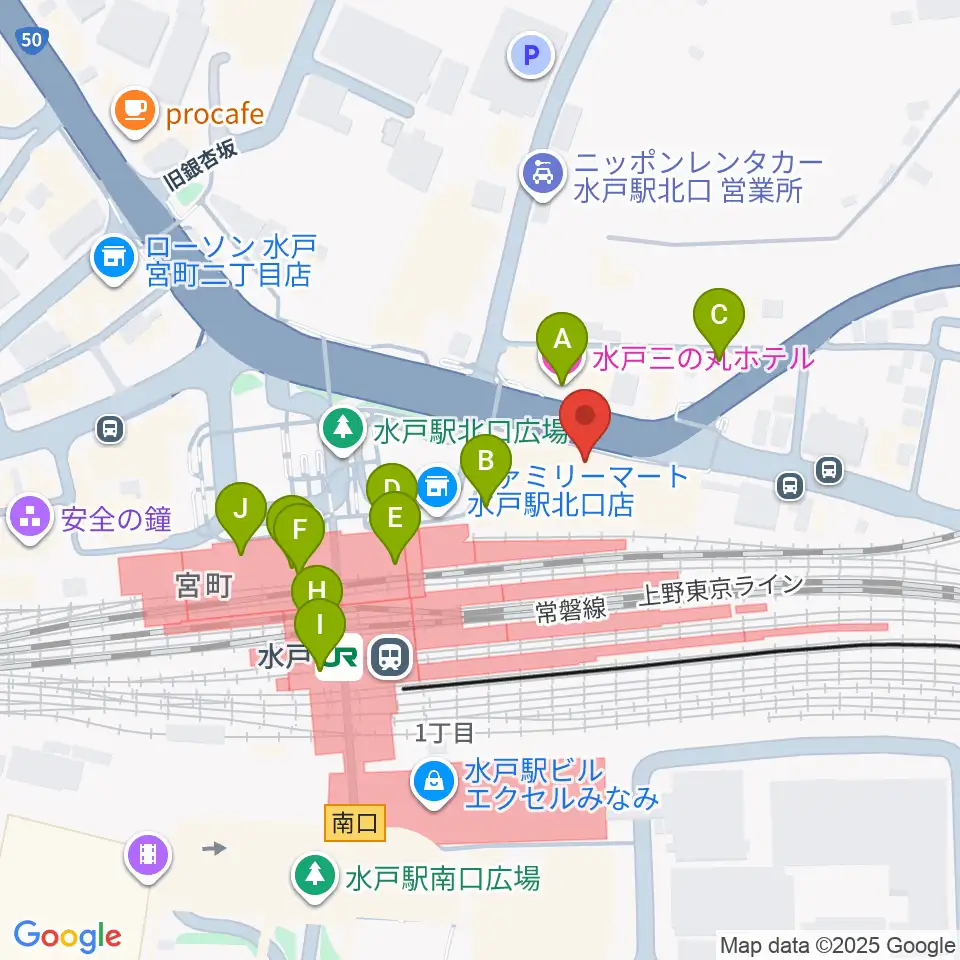島村楽器 水戸マイム店周辺のカフェ一覧地図