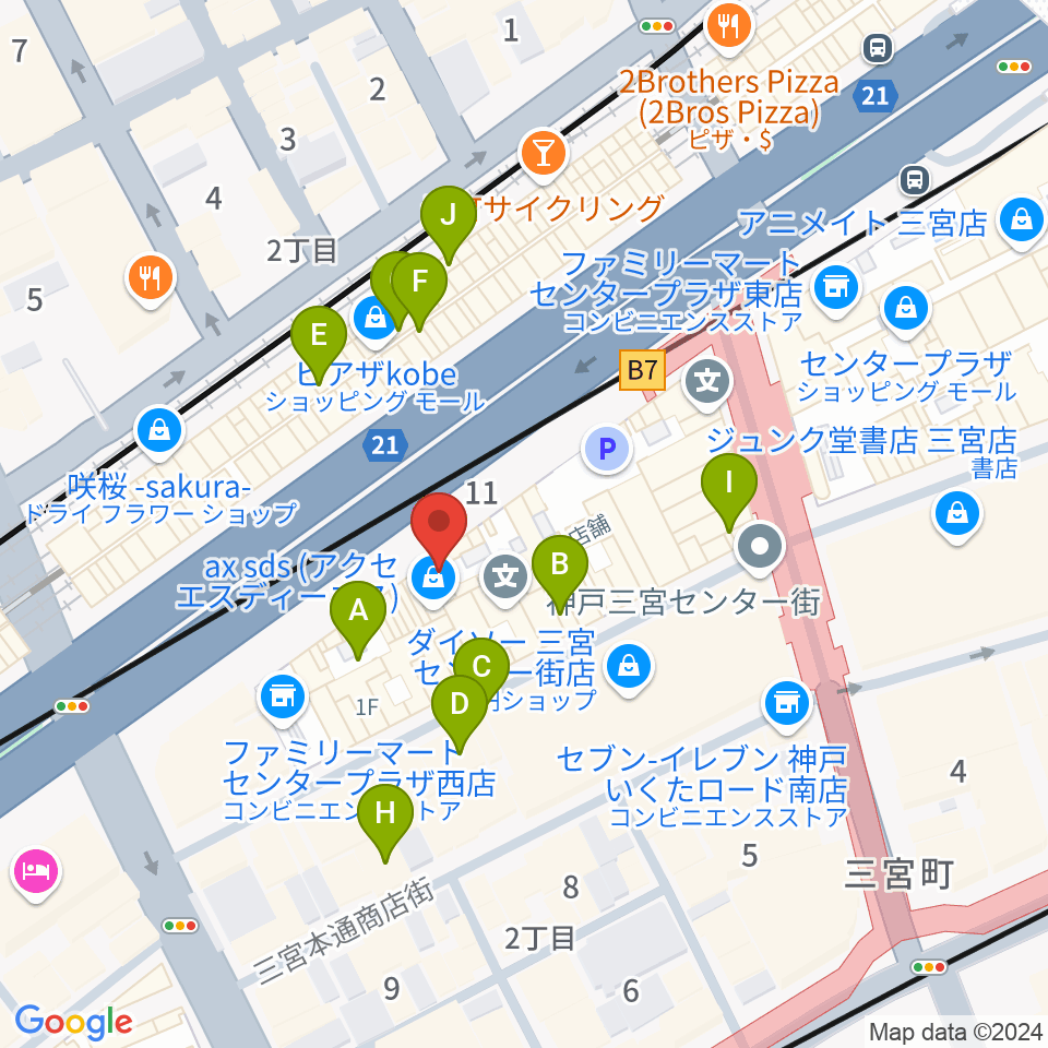 神戸三宮リードマン周辺のカフェ一覧地図