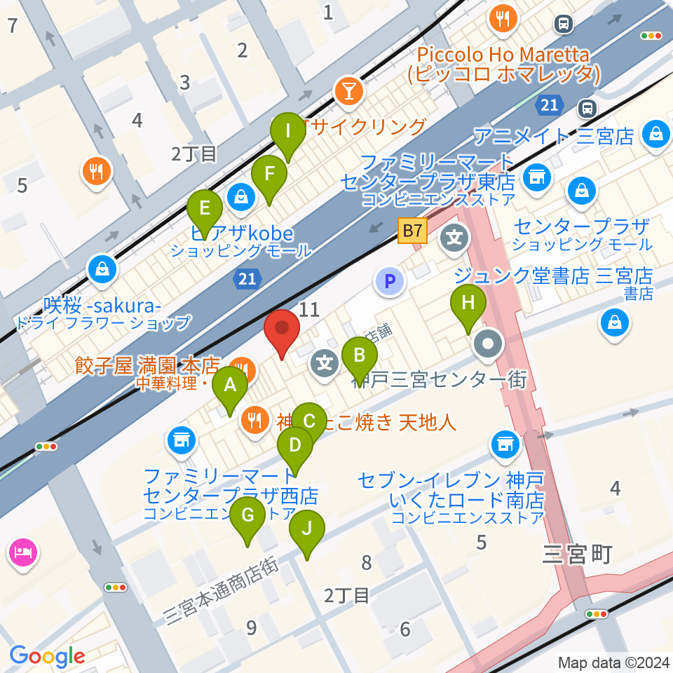 神戸三宮リードマン周辺のカフェ一覧地図