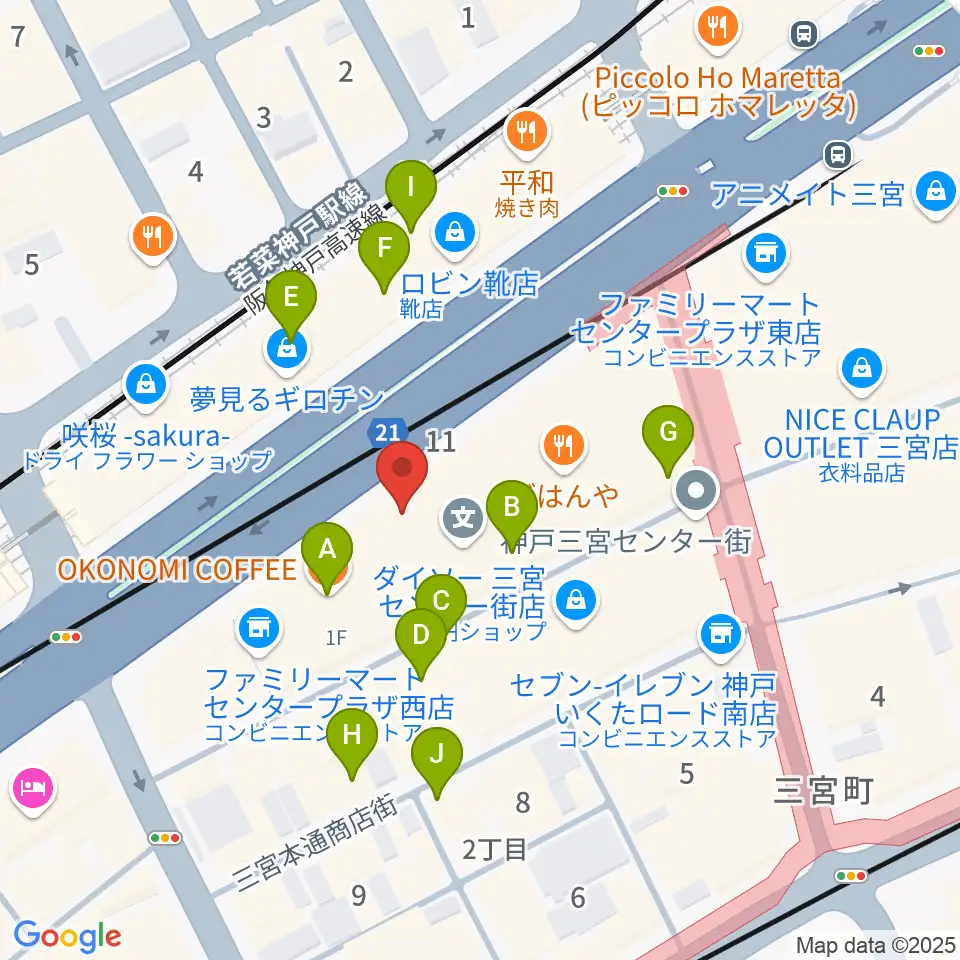 神戸三宮リードマン周辺のカフェ一覧地図