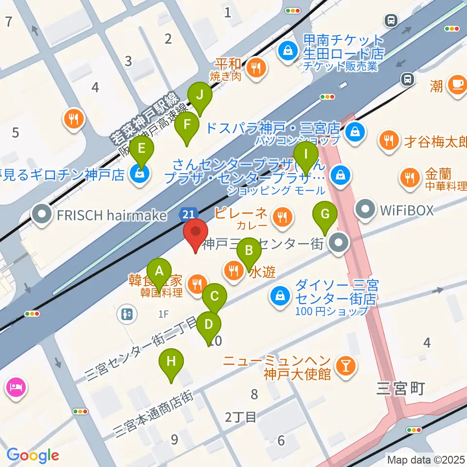 神戸三宮リードマン周辺のカフェ一覧地図