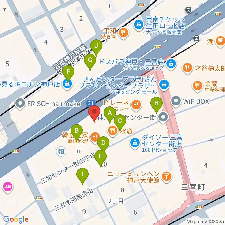 神戸三宮リードマン周辺のカフェ一覧地図