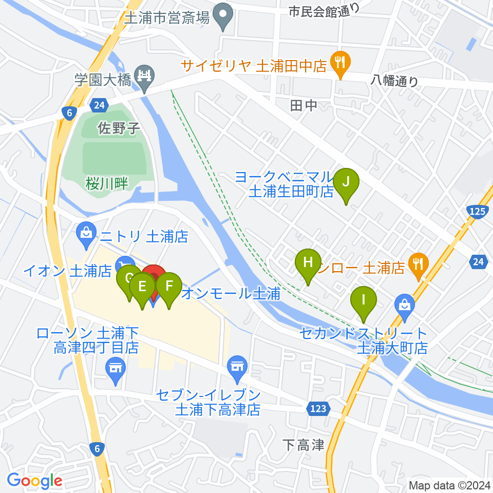 島村楽器 イオンモール土浦店周辺のカフェ一覧地図