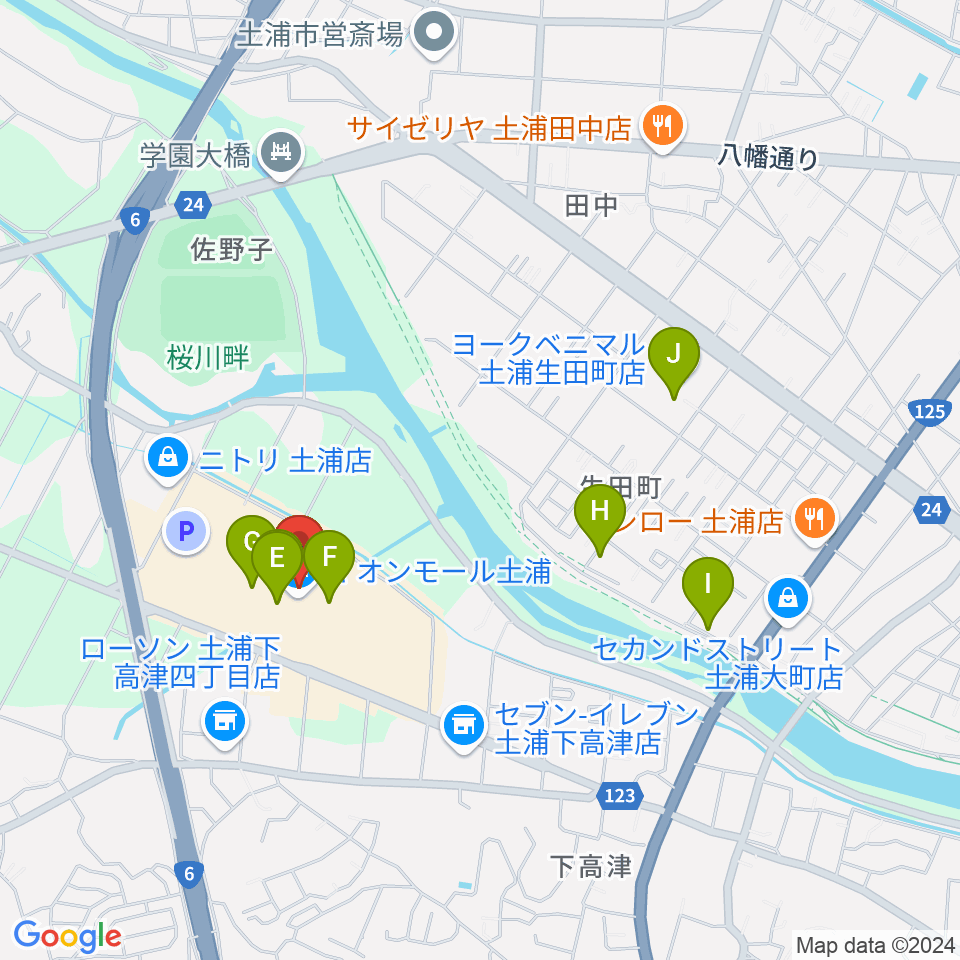 島村楽器 イオンモール土浦店周辺のカフェ一覧地図