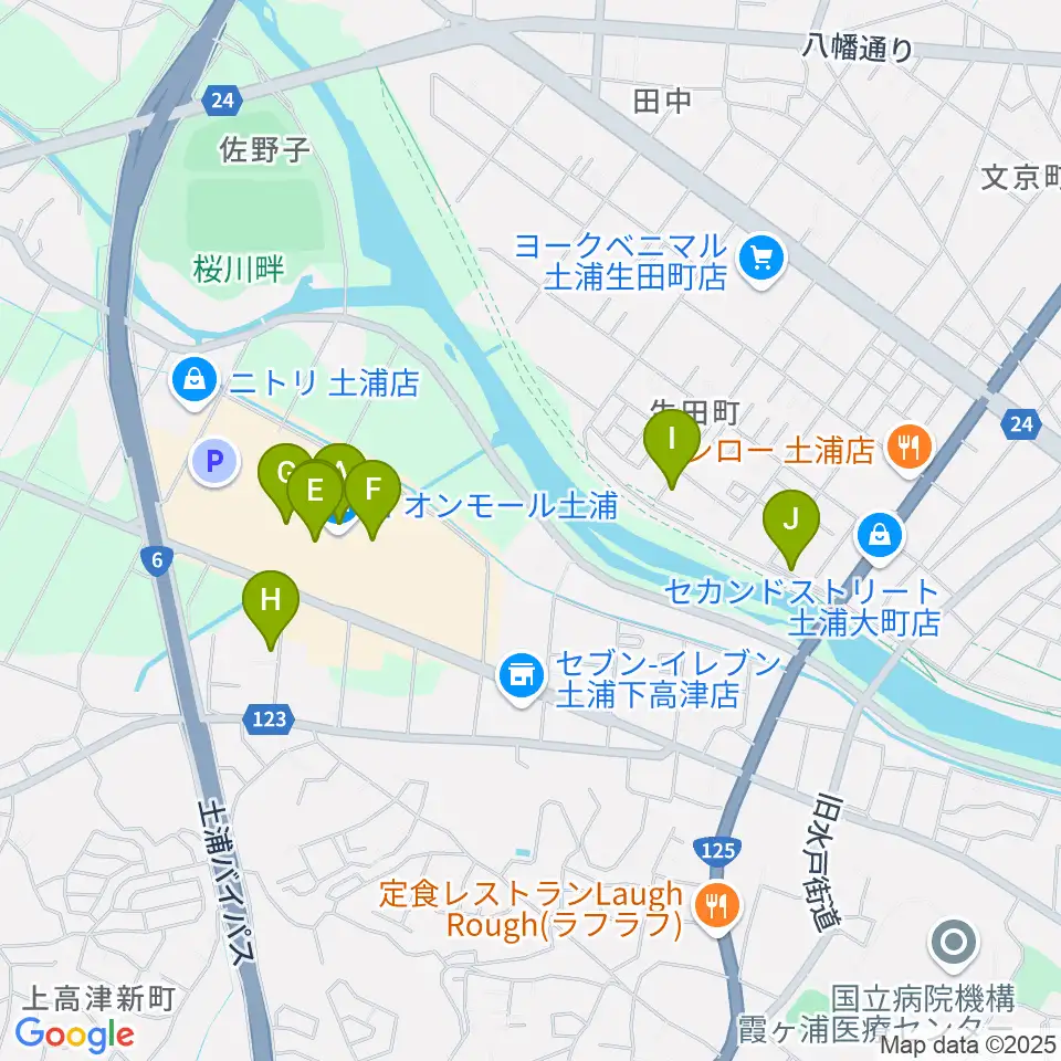 島村楽器 イオンモール土浦店周辺のカフェ一覧地図