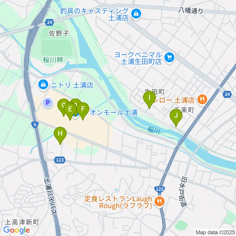 島村楽器 イオンモール土浦店周辺のカフェ一覧地図