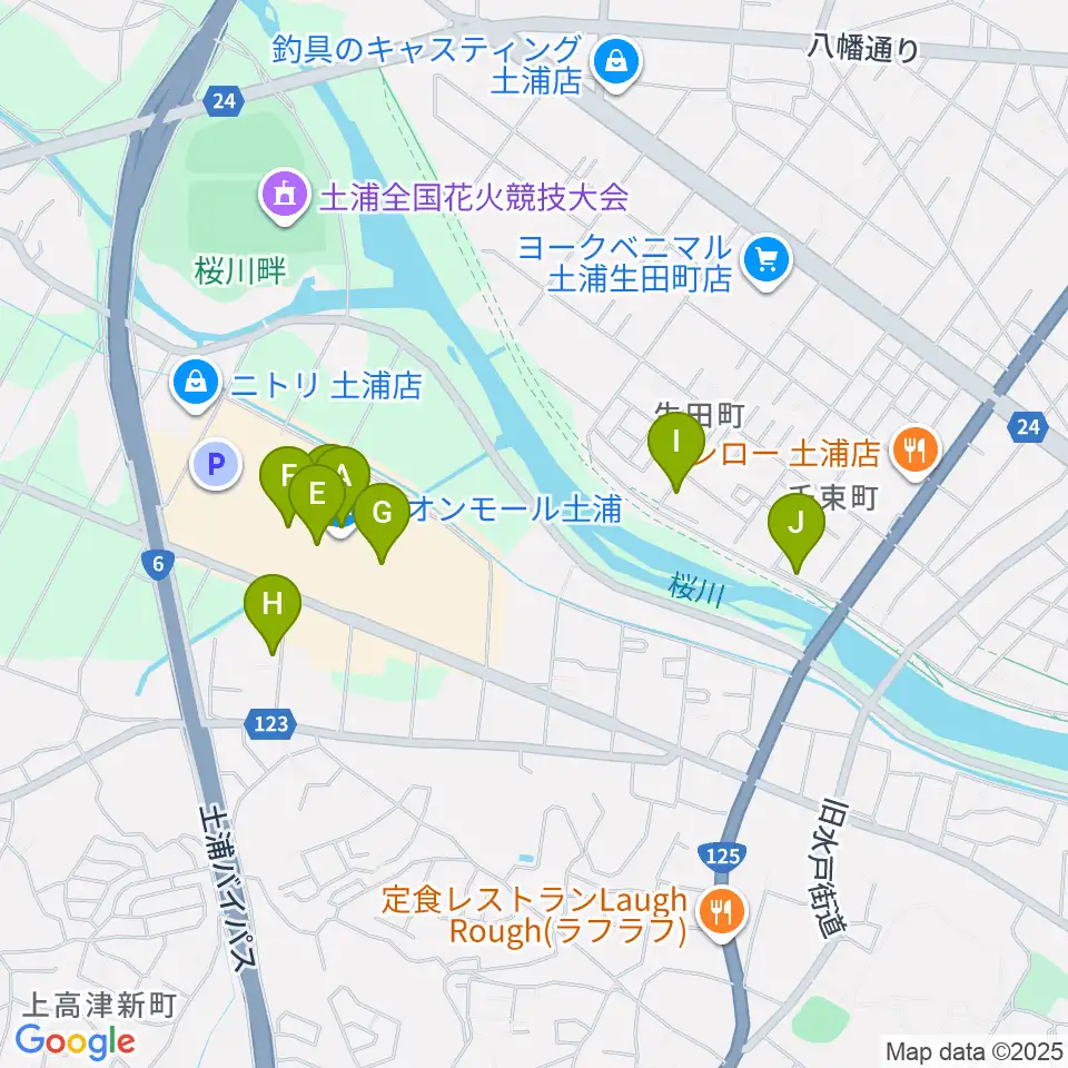 島村楽器 イオンモール土浦店周辺のカフェ一覧地図
