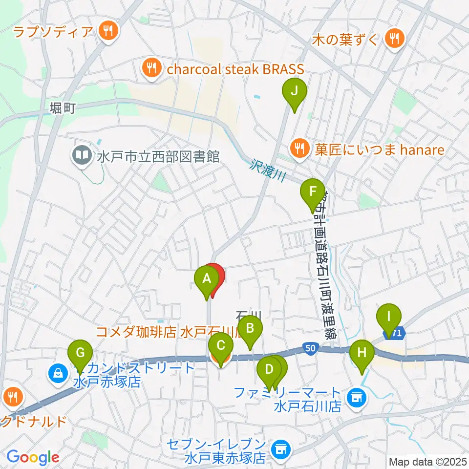 カワイ水戸ショップ周辺のカフェ一覧地図