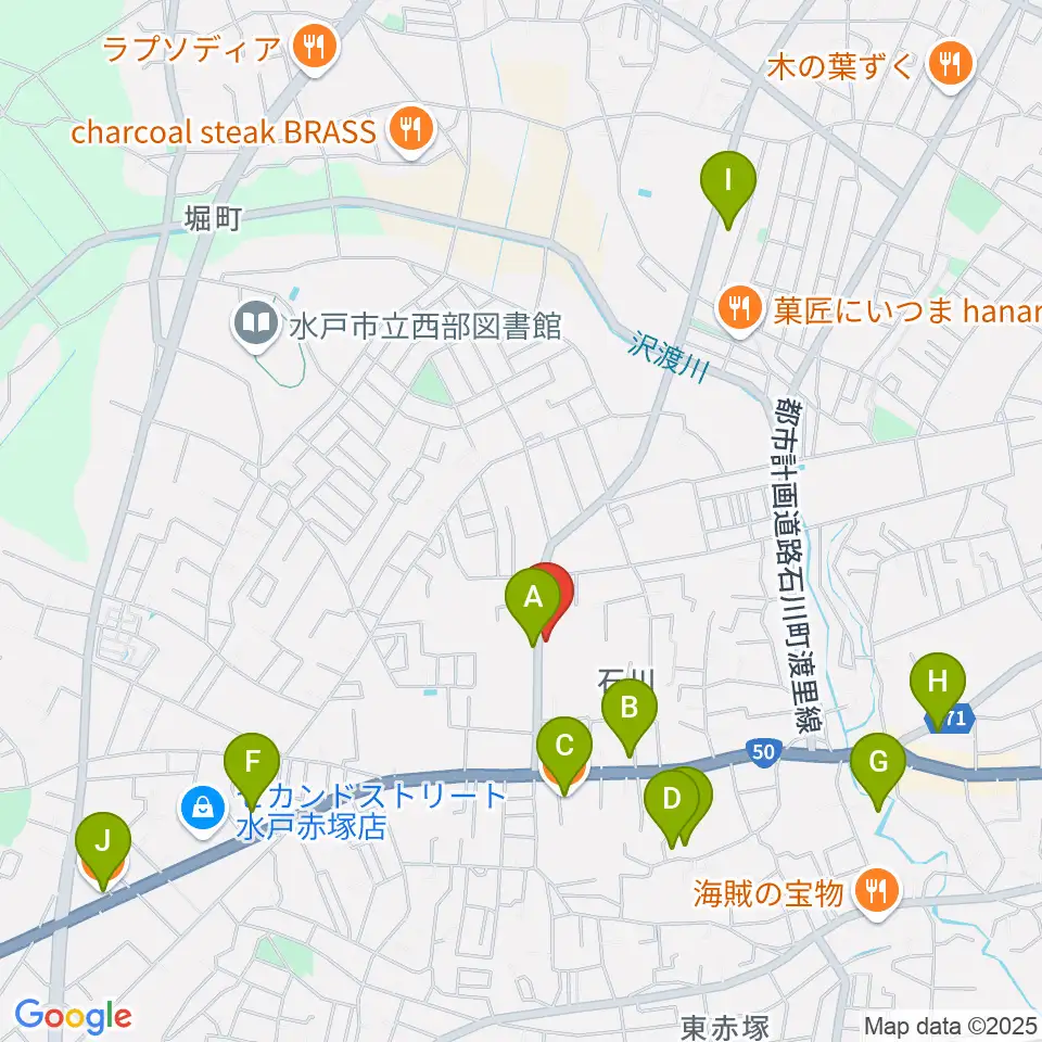 カワイ水戸ショップ周辺のカフェ一覧地図