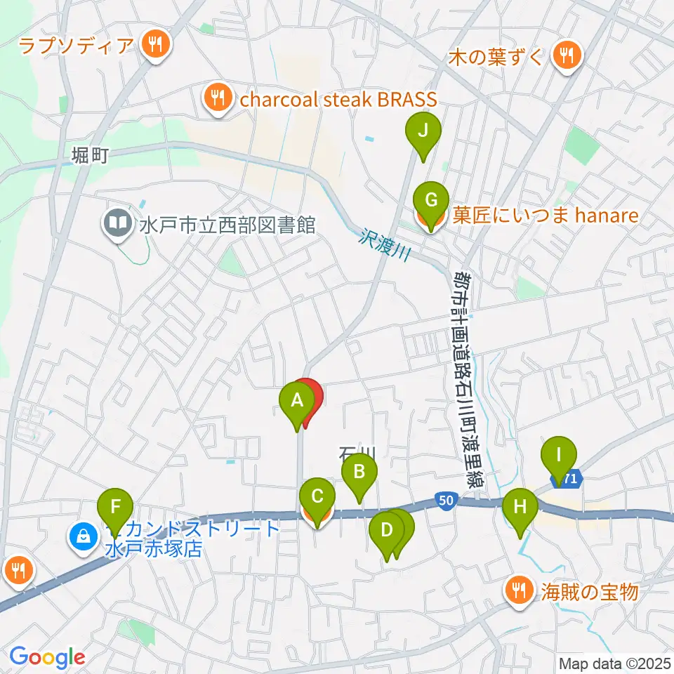 カワイ水戸ショップ周辺のカフェ一覧地図